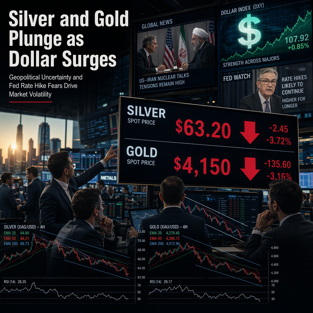 Precious Metals Slide as Strong US Dollar and Geopolitical Uncertainty Weigh on Silver and Gold