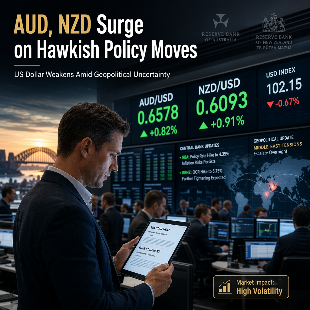 Hawkish Central Bank Moves Propel AUD and NZD Higher as USD Weakens Amid Geopolitical Tensions