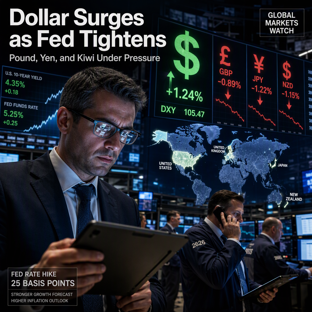 Fed Rate Hike Spurs Dollar Strength, Pressures Pound, Yen, and Kiwi