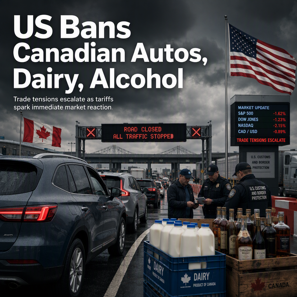 US President Trump Bans Canadian Autos, Dairy, and Alcohol in Response to Canadian Tariffs