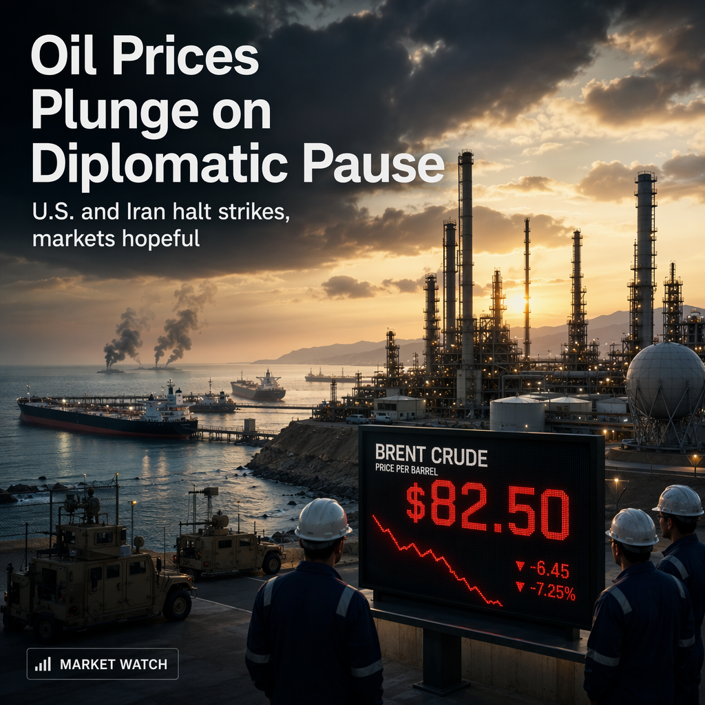 Oil Prices Plunge as U.S. and Iran Pause Strikes, Raising Hopes for Diplomacy