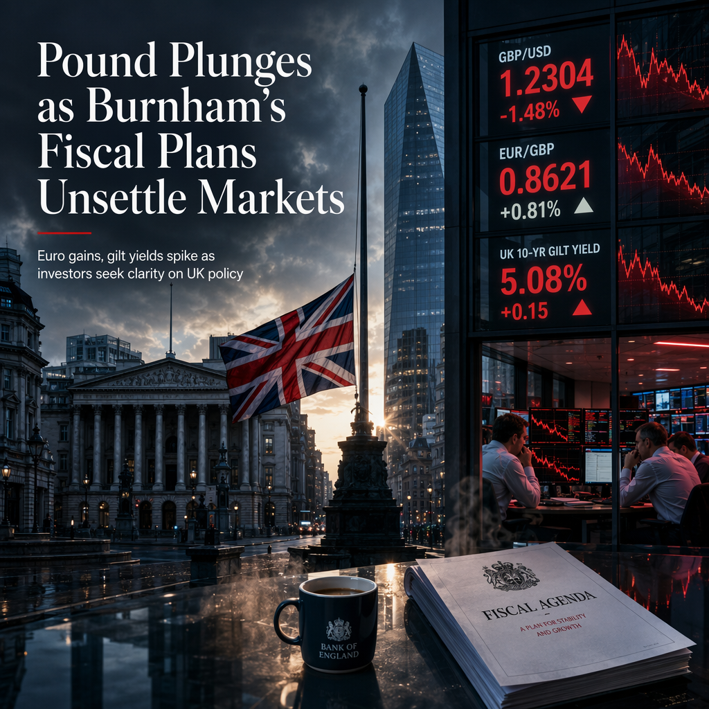 British Pound Slides as PM Burnham’s Fiscal Plans Spark Market Jitters, Euro Gains
