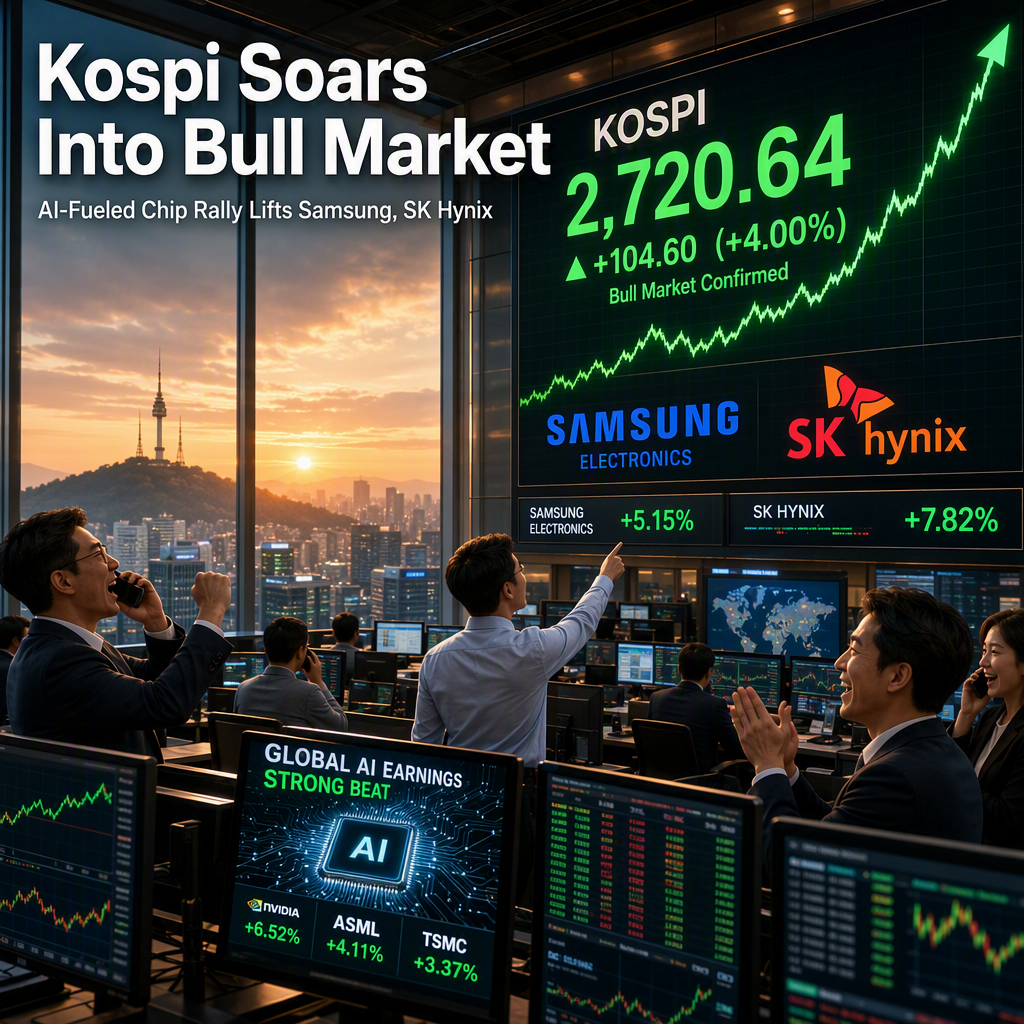 South Korea's Kospi Surges Into Bull Market as AI-Fueled Chip Rally Lifts Samsung and SK Hynix