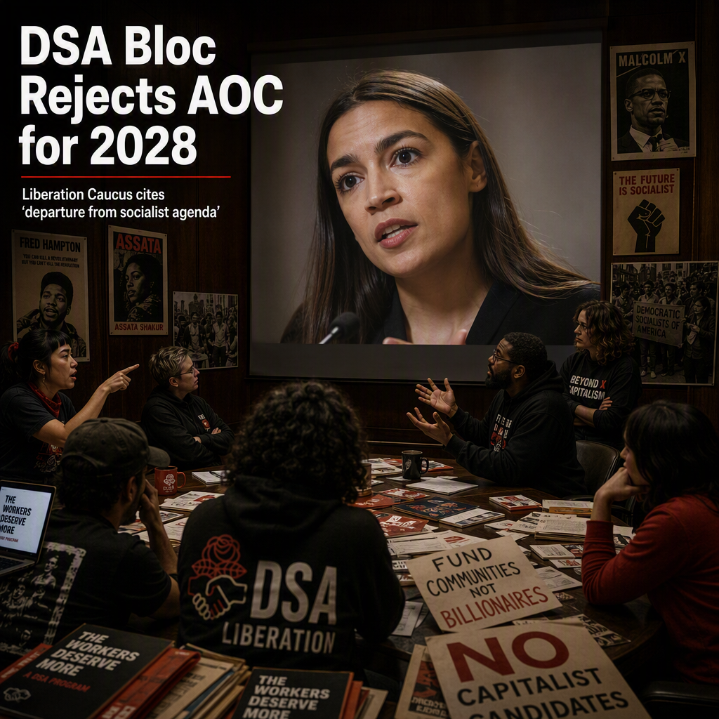 DSA Liberation Caucus Rejects AOC as 2028 Presidential Candidate, Citing Departure from Socialist Agenda