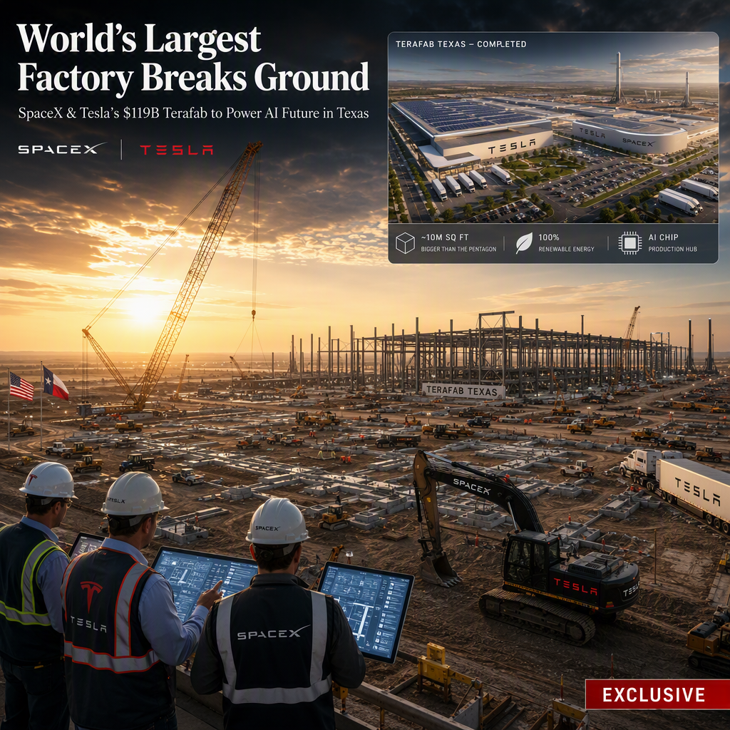 SpaceX and Tesla Announce $119 Billion Texas AI Chip Plant, Set to Become World's Largest Building