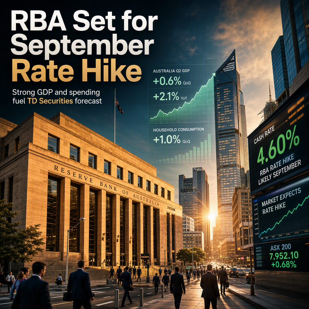 TD Securities Expects Reserve Bank of Australia to Raise Rates in September After Strong Q2 GDP