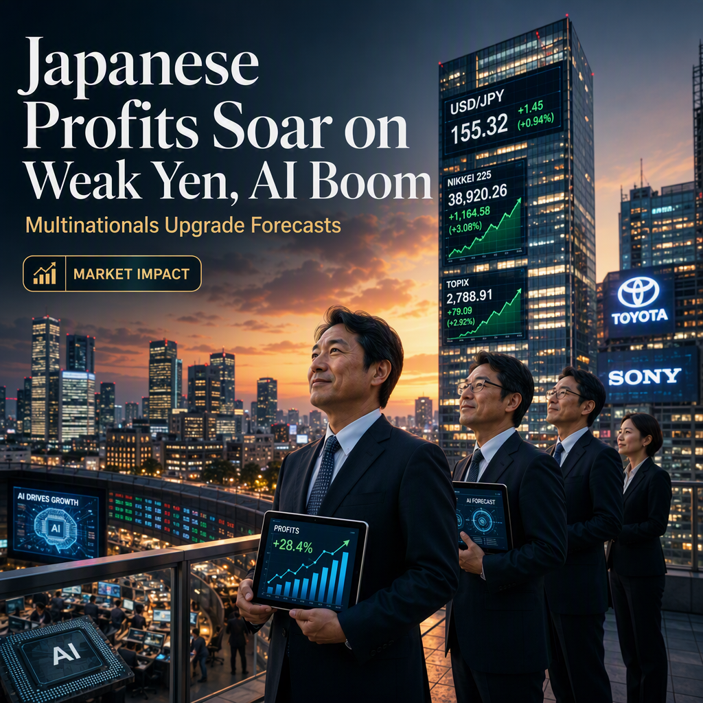 Japanese Corporate Profits Surge 70% on Weak Yen and AI Boom, Trading Houses and Multinationals Lift Forecasts