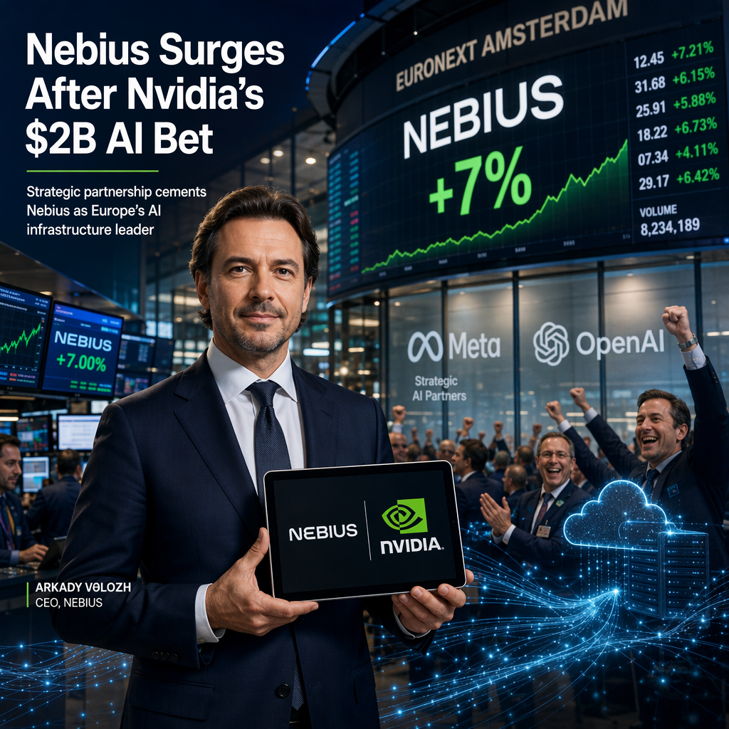 Nebius Stock Soars as Nvidia Reveals 9.3% Stake and Strategic AI Partnership
