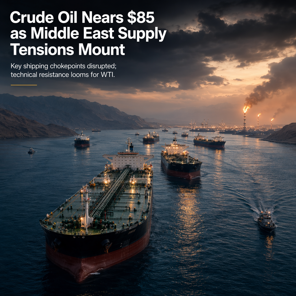 WTI Crude Oil Climbs Near $85 Amid Middle East Supply Disruptions, Faces Technical Resistance