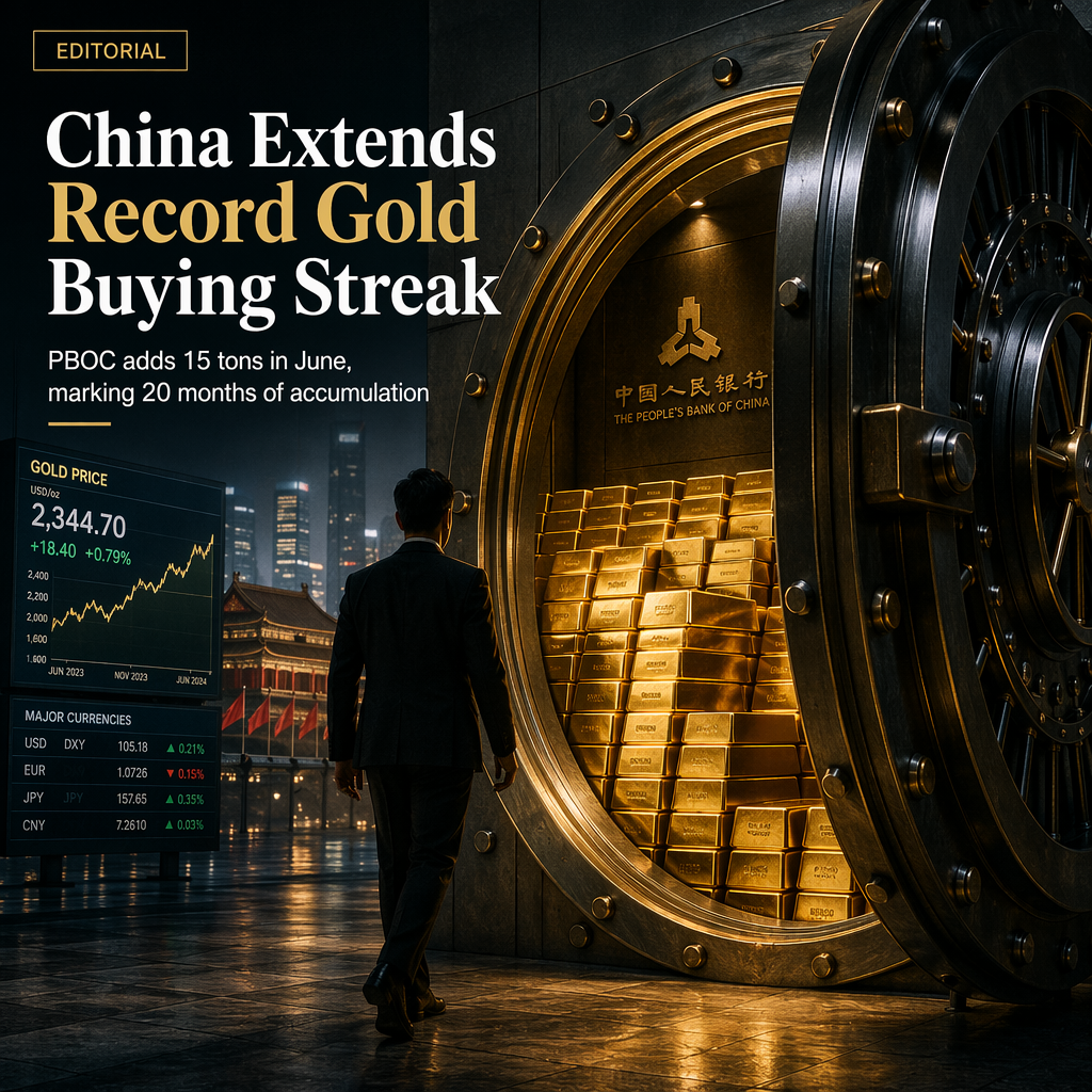 China's Central Bank Extends Gold Buying Streak with 15-Ton Purchase in June