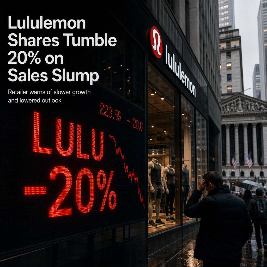 Lululemon Shares Plunge 20% After Sales Slump and Lowered Outlook