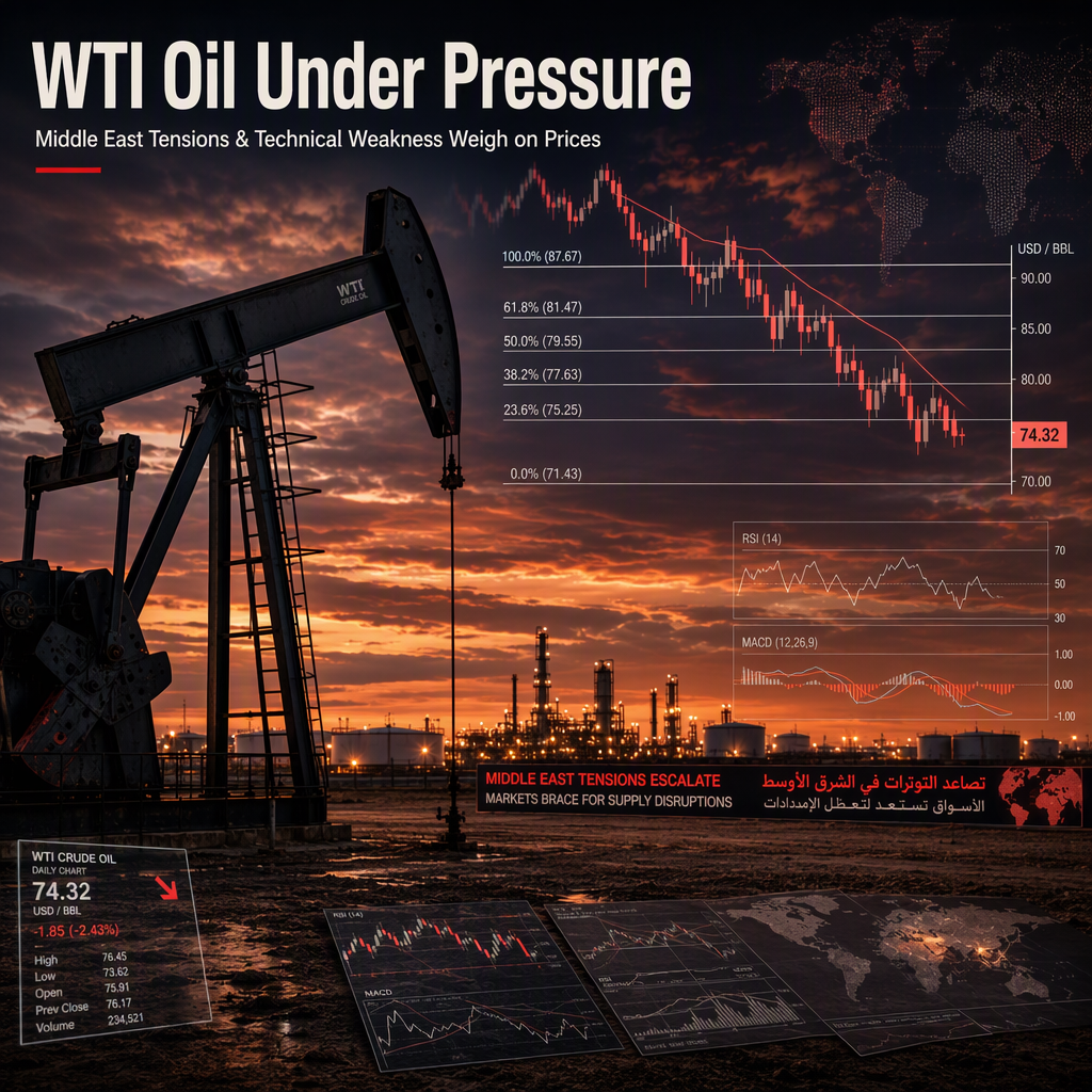 WTI Crude Oil Faces Renewed Selling Pressure Amid Middle East Tensions and Technical Weakness