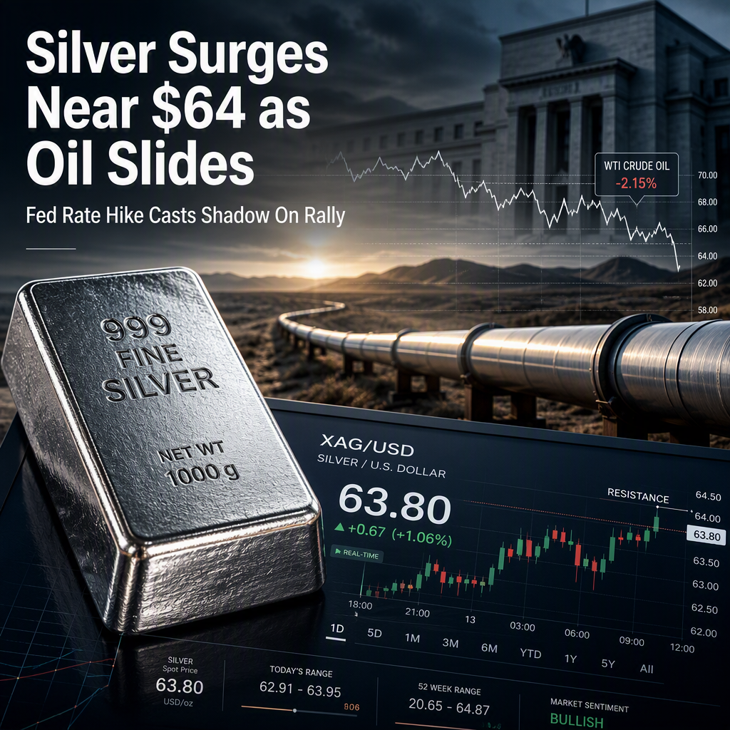 Silver Price Rises Toward $64 as Oil Retreats, Fed Rate Hike Looms