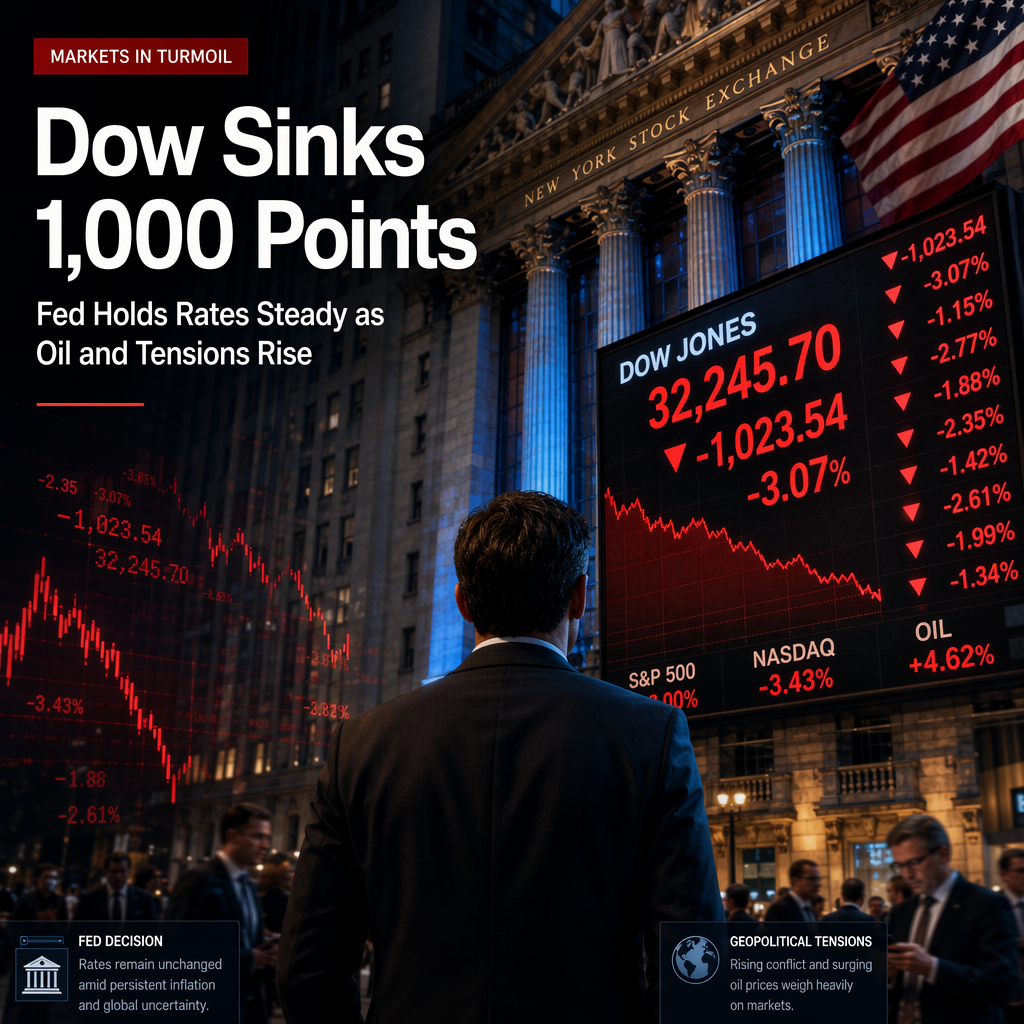 Dow Plunges Over 1,000 Points After Fed Holds Rates Steady Amid Rising Oil and Geopolitical Tensions