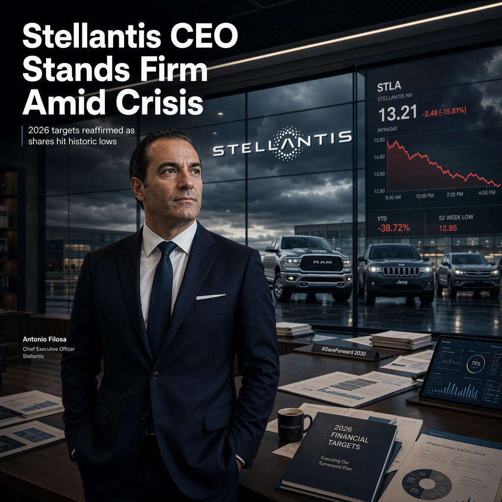 Stellantis CEO Reaffirms 2026 Guidance Amid $70 Billion Turnaround as Shares Hit Record Low