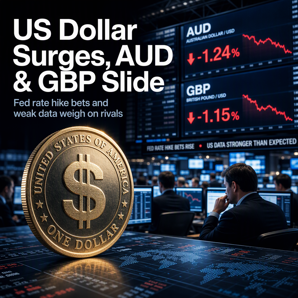 US Dollar Strengthens on Fed Rate Hike Bets, Pressuring Australian and British Currencies