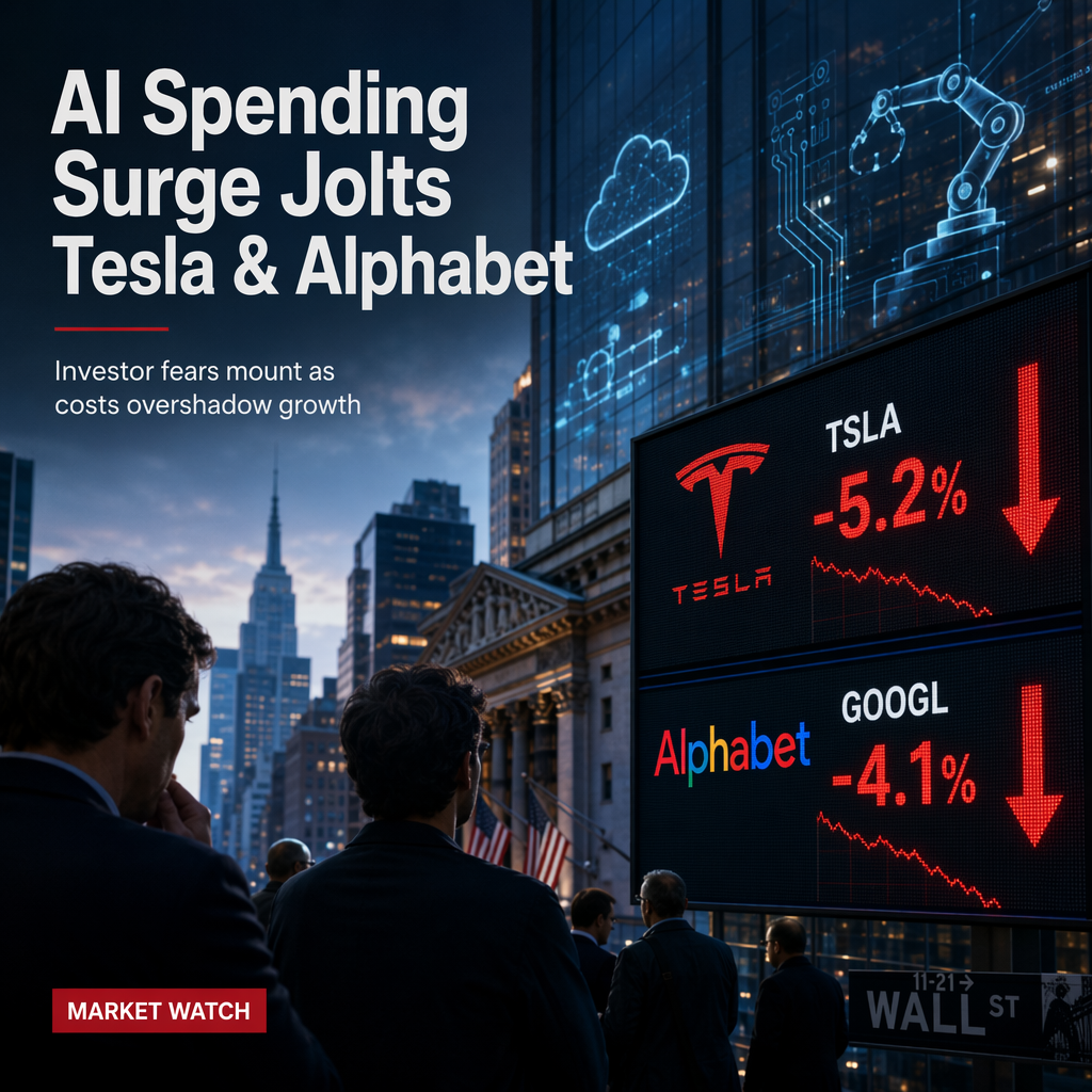 Tesla and Alphabet Shares Drop as AI Investment Surge Raises Investor Concerns