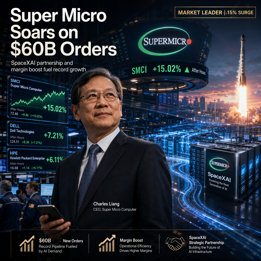 Super Micro Computer Soars 15% on $60 Billion in New Orders and Margin Upgrade Following SpaceX Collaboration