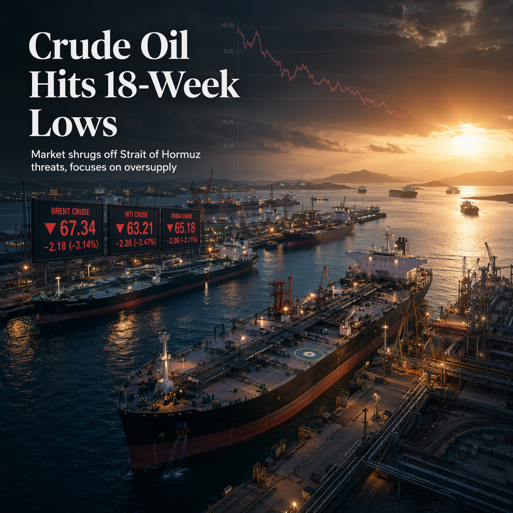 Crude Oil Prices Fall to 18-Week Lows as Market Ignores Strait of Hormuz Toll Threats