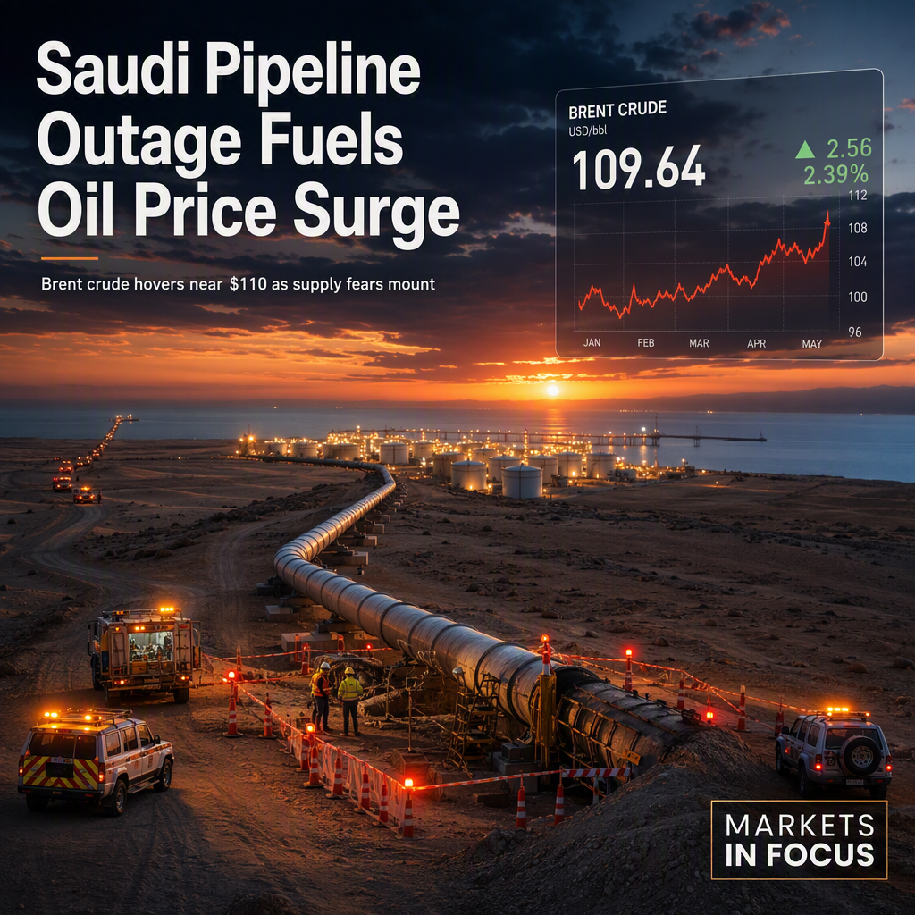 Saudi East–West Pipeline Outage Drives Brent Oil Prices Near $110 Amid Supply Uncertainty