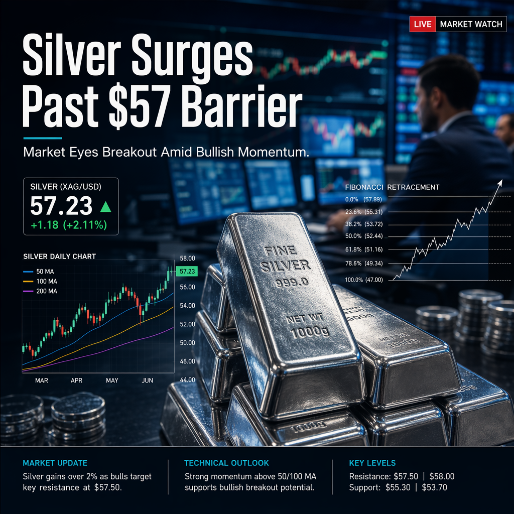 Silver Price Climbs Above $57 as Bulls Eye Key Technical Breakout