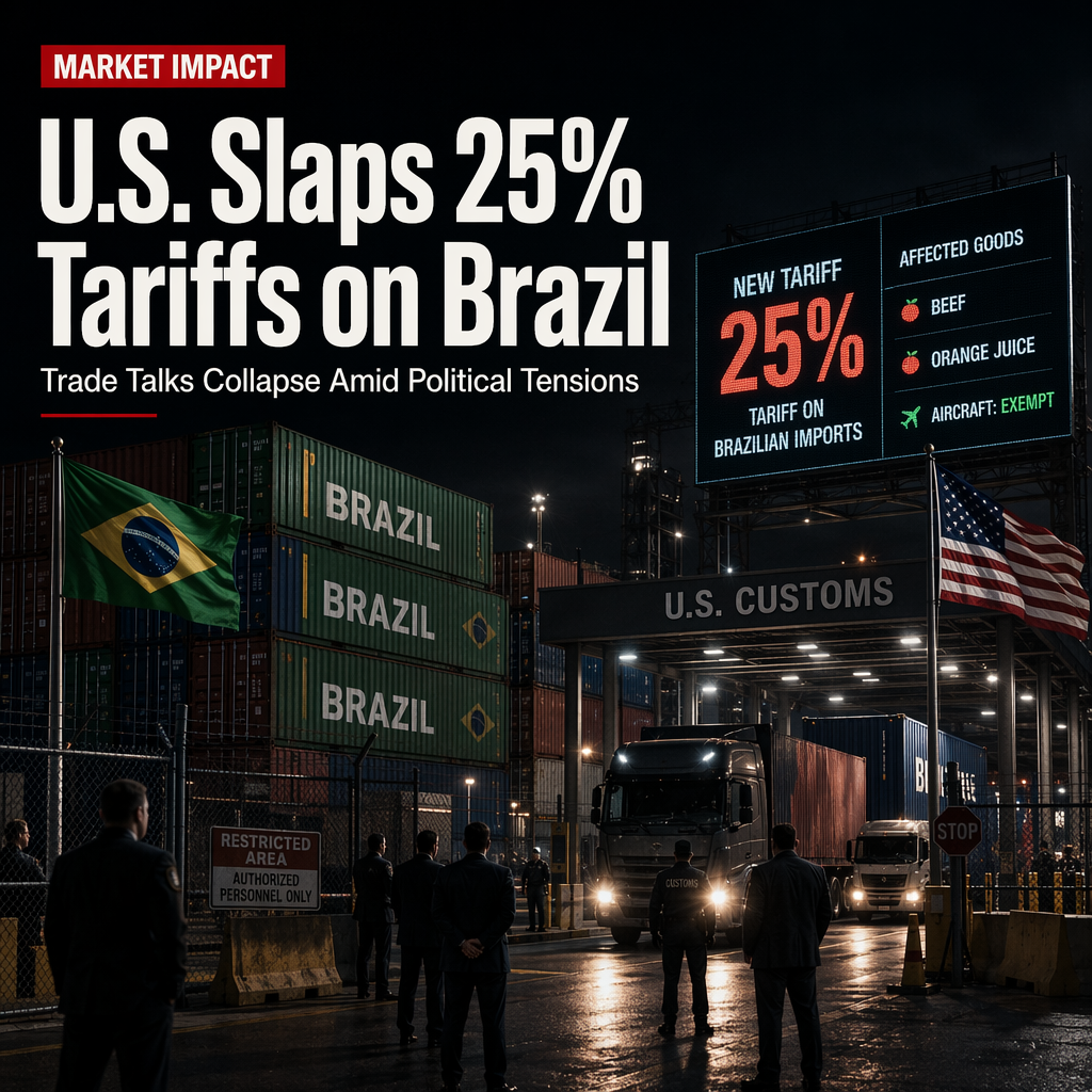 U.S. Imposes 25% Tariffs on Most Brazilian Imports After Failed Trade Talks