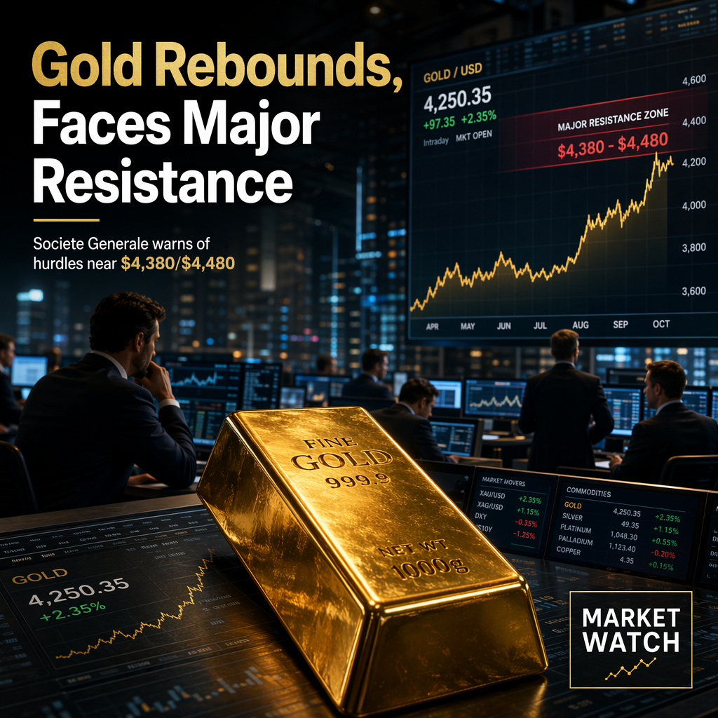 Gold Rebounds Sharply but Faces Major Resistance, Says Societe Generale