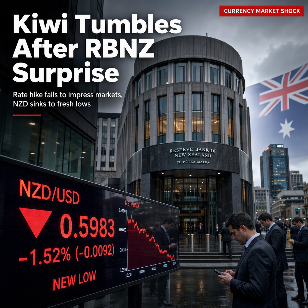 New Zealand Dollar Drops Sharply After RBNZ Rate Hike Falls Short of Market Expectations