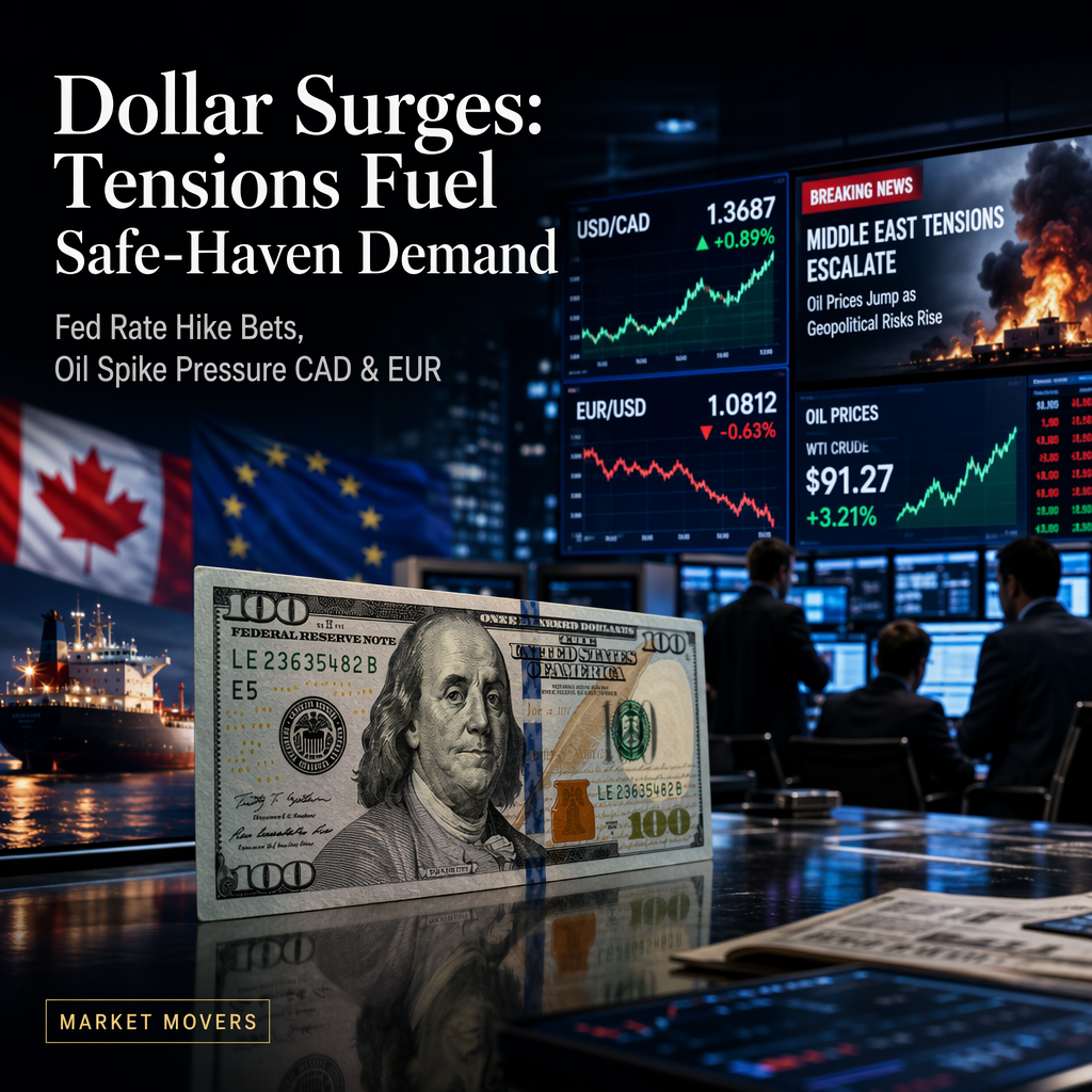 US Dollar Strengthens Amid Middle East Tensions and Rising Fed Rate Hike Expectations, Pressuring Canadian Dollar and Euro
