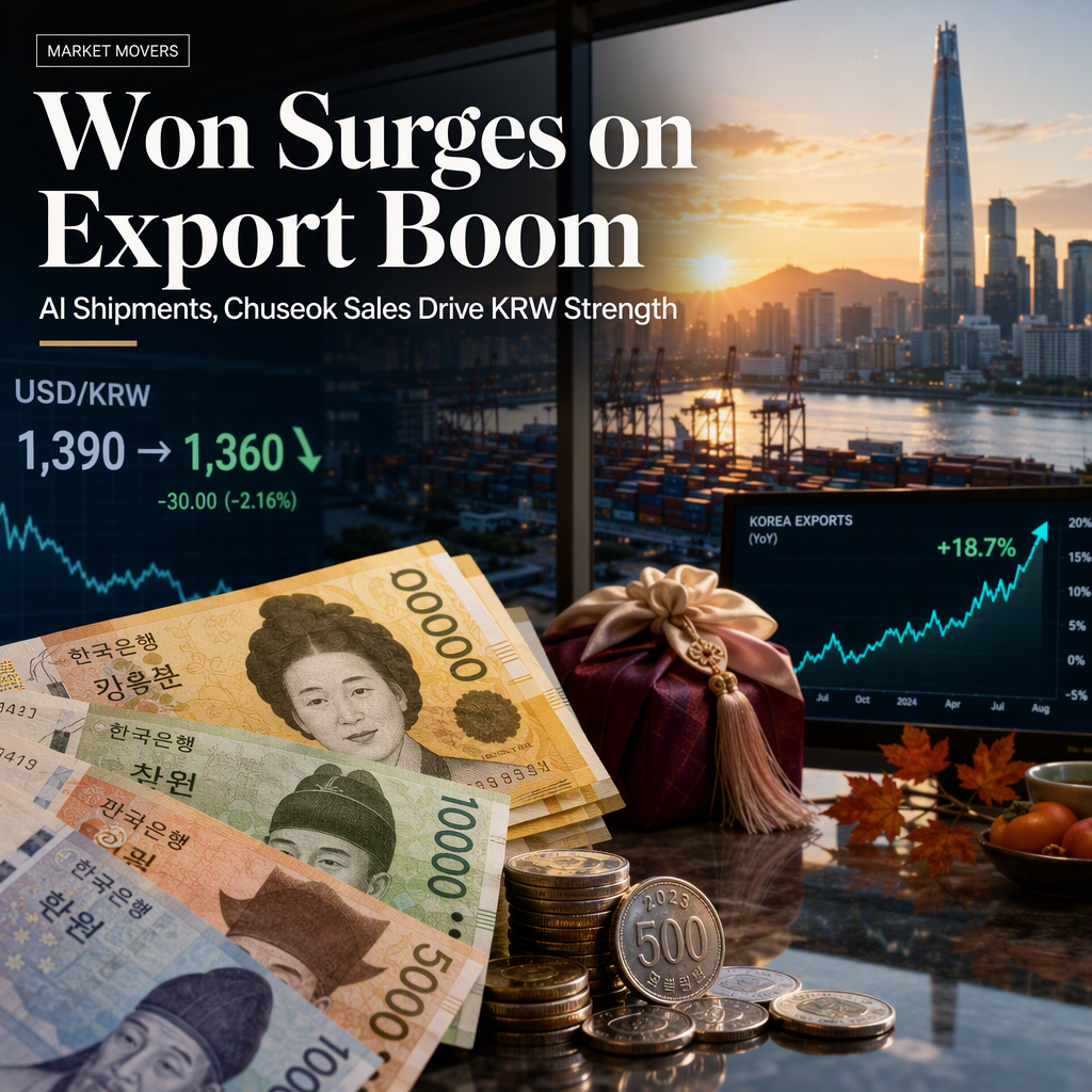 South Korean Won Strengthens as Export Surge Drives USD/KRW Lower Ahead of Chuseok