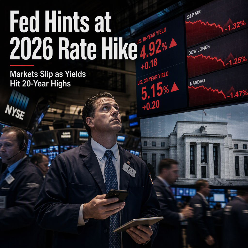 Fed Signals Another Rate Hike in 2026 as Inflation Persists; Markets Pull Back