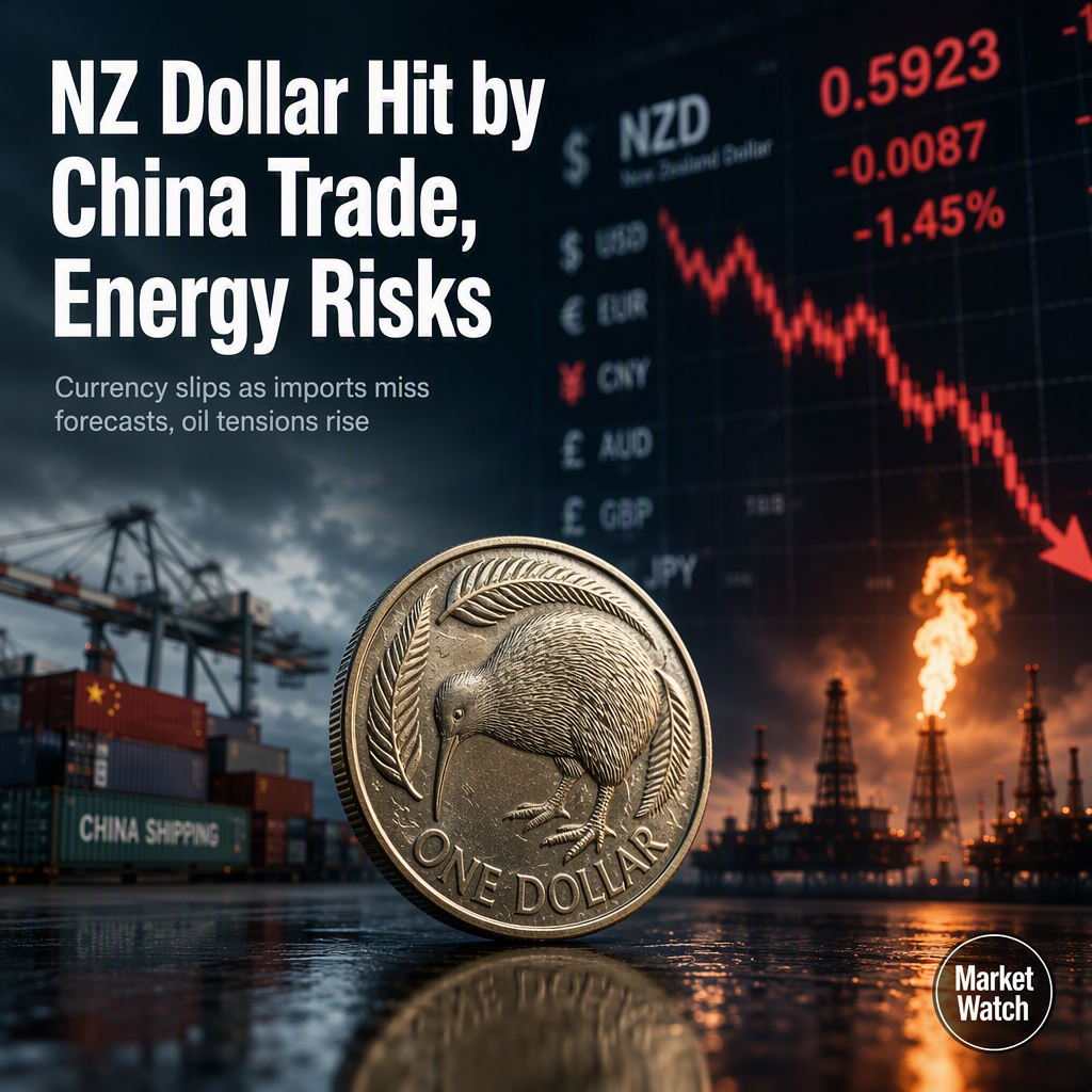 New Zealand Dollar Falls as Chinese Import Growth Misses Expectations, Energy Risks Loom