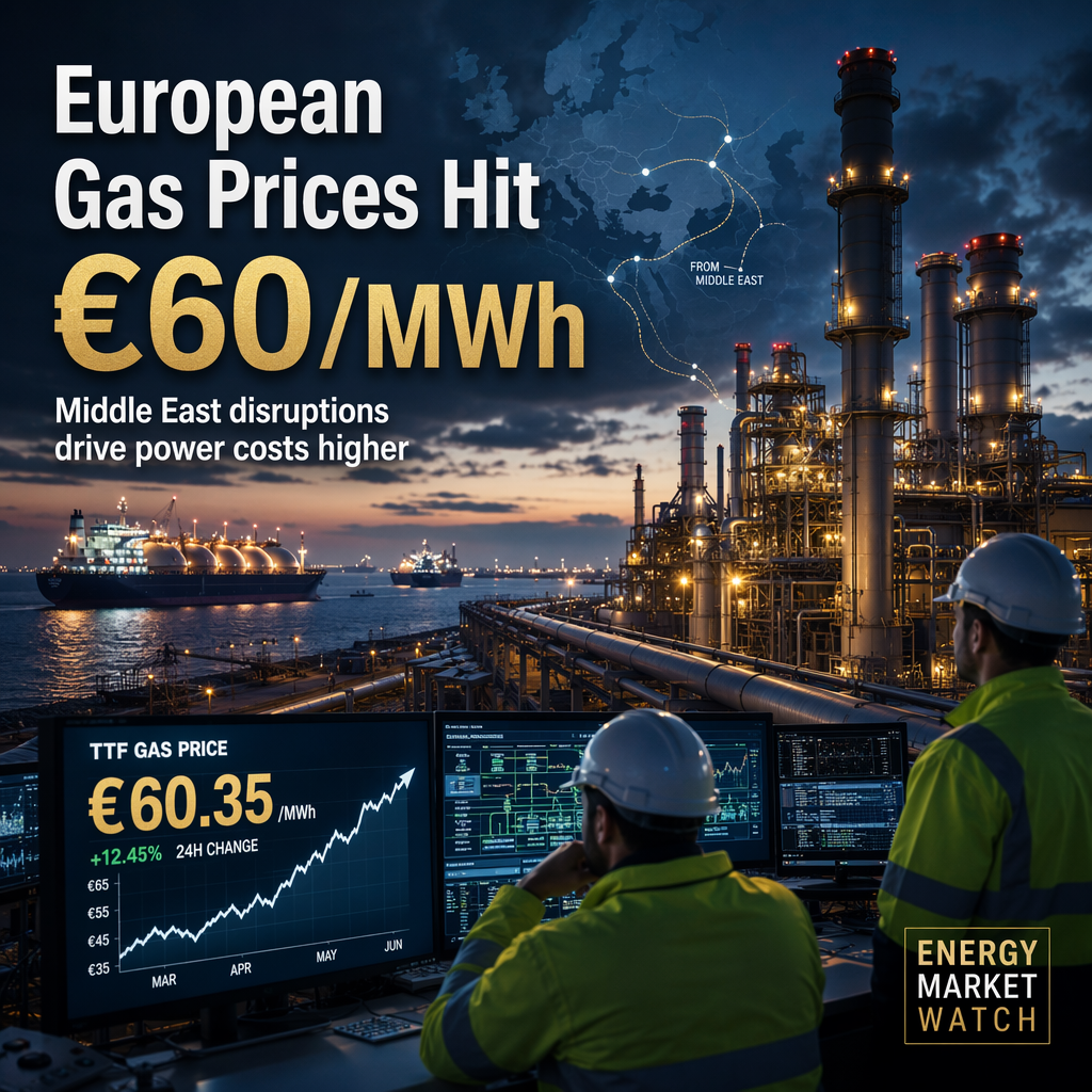 European Natural Gas Prices Surge Above €60/MWh Amid Middle East Supply Disruptions