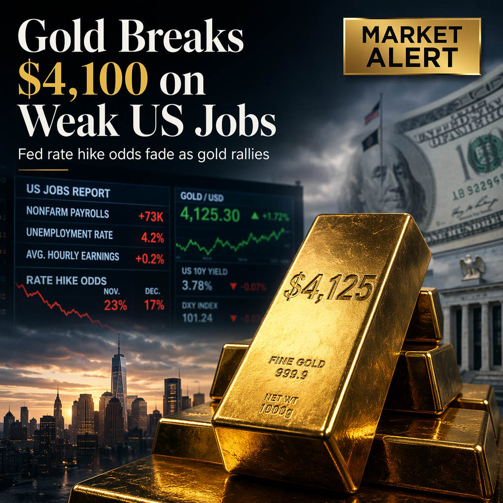 Gold Surges Above $4,100 as Weak US Jobs Data Dims Fed Rate Hike Prospects