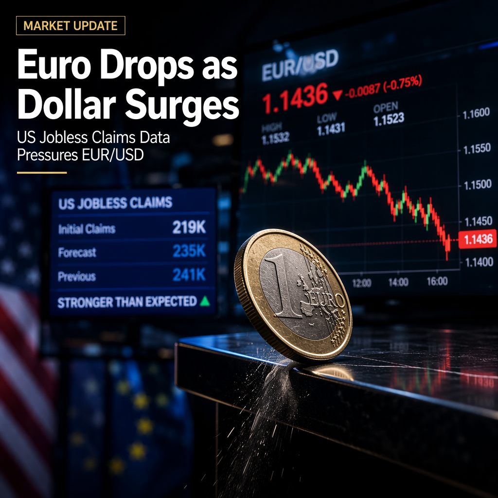 Euro Slides as Strong US Jobless Claims Boost Dollar; Investors Eye Eurozone Inflation