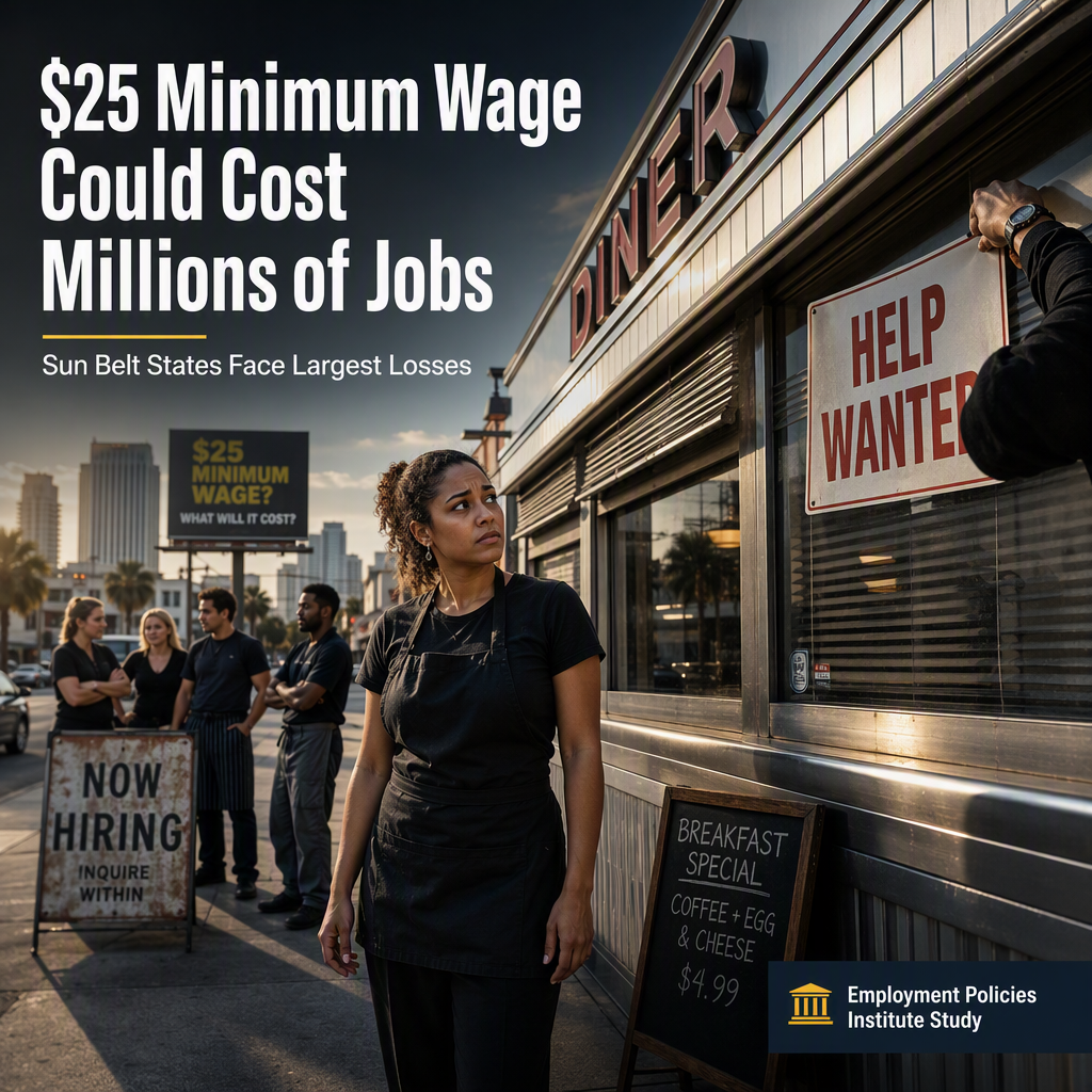 Study Warns $25 Federal Minimum Wage Could Eliminate Nearly 5 Million Jobs, Impacting Sun Belt States Most
