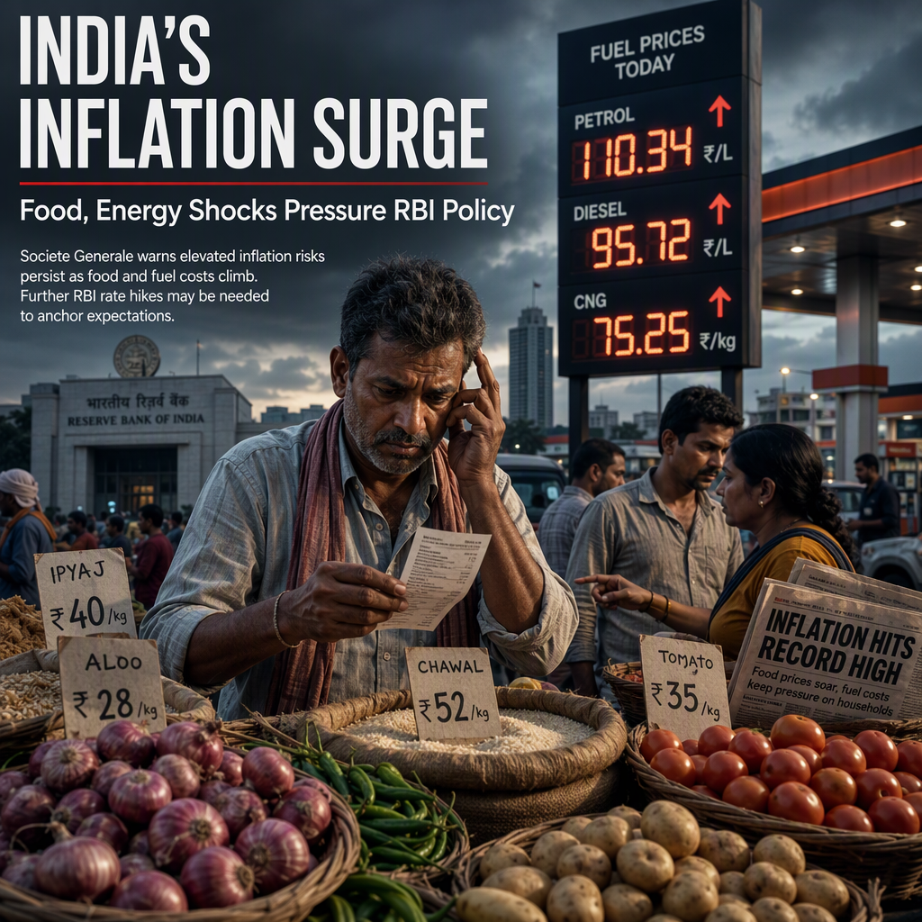 Societe Generale Warns of Rising Indian Inflation, Suggests Further RBI Tightening May Be Needed