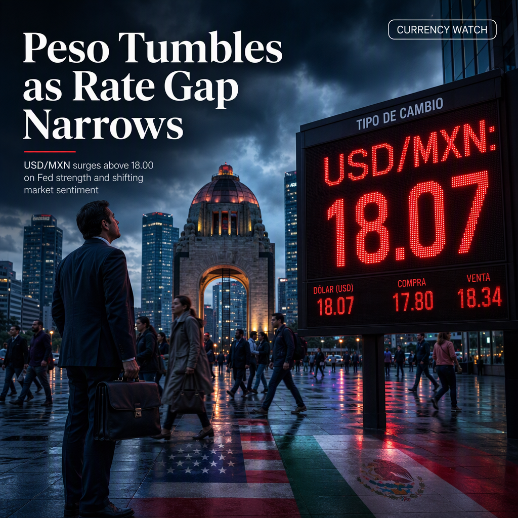 Mexican Peso Slides Further as Shrinking Rate Differential Fuels USD/MXN Rally Above 18.00