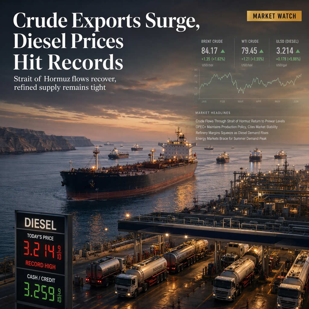 Crude Exports Through Strait of Hormuz Return to Prewar Levels Amid Record Diesel Prices