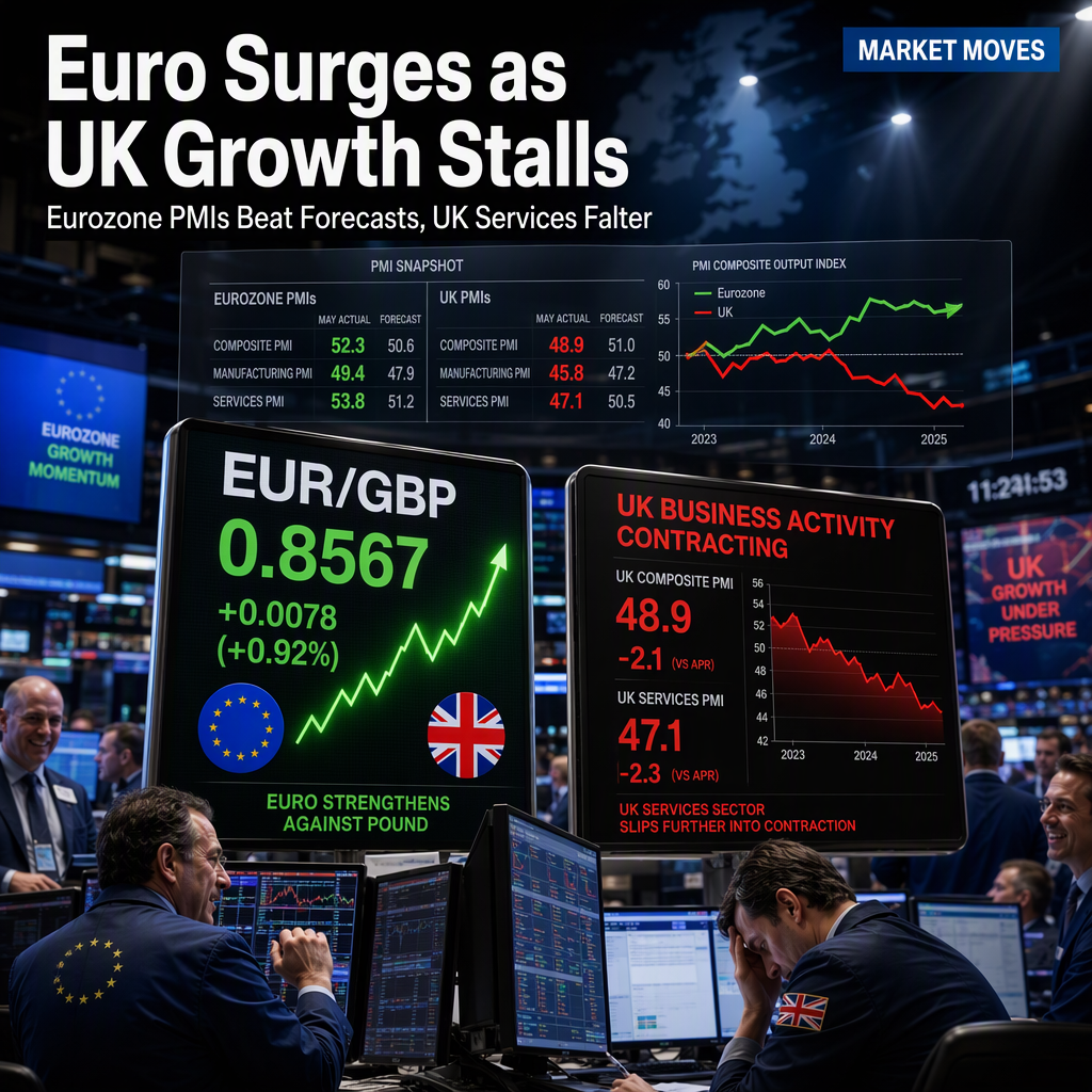 Euro Strengthens Against Pound as UK Business Activity Falters and Eurozone PMIs Beat Expectations