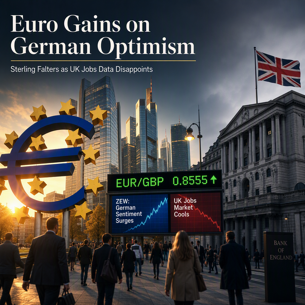 Euro Rises Against Pound on Upbeat German ZEW Sentiment, While UK Jobs Data Weighs on Sterling