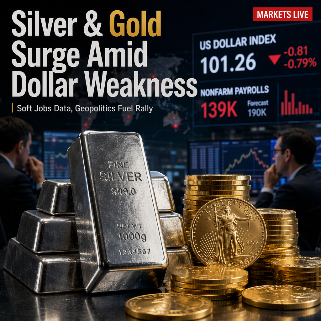 Silver and Gold Surge as US Dollar Weakens Amid Soft Jobs Data and Geopolitical Developments