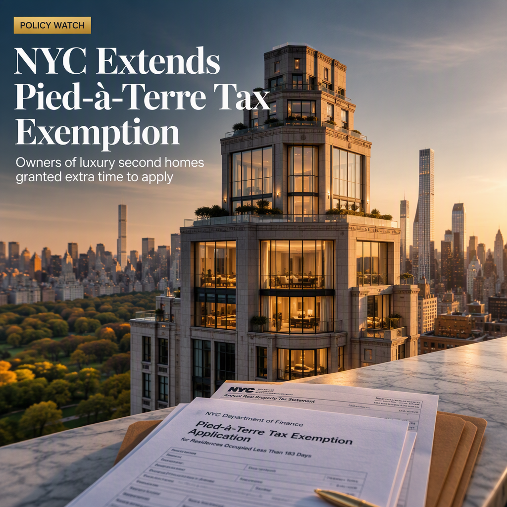 NYC Extends Exemption Deadline for New Pied-à-Terre Tax Targeting High-Value Secondary Homes