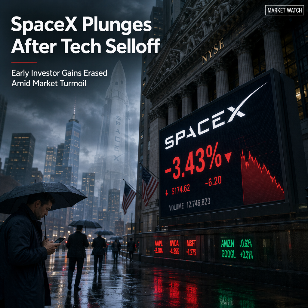 SpaceX Shares Slide Over 3% After $400 Billion Tech Selloff Erodes Post-IPO Gains
