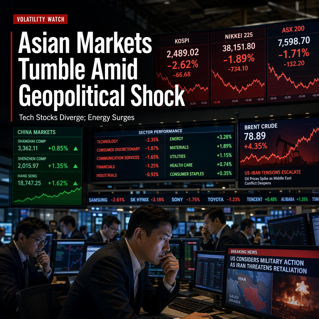 Asian Equities Slide Amid US-Iran Tensions; Tech Stocks Diverge, Energy Gains