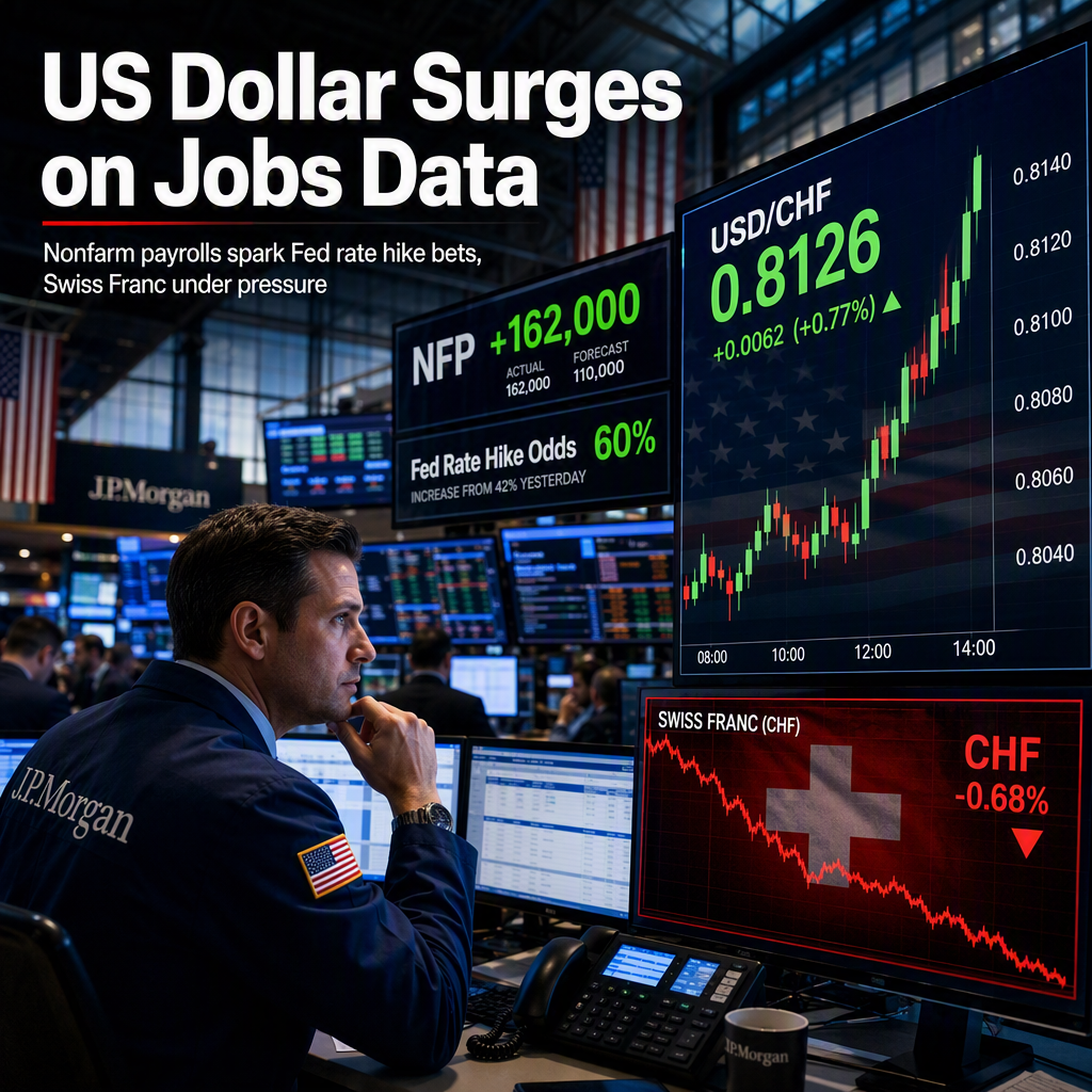 US Dollar Rallies as Nonfarm Payrolls Beat Expectations, Pressuring Swiss Franc