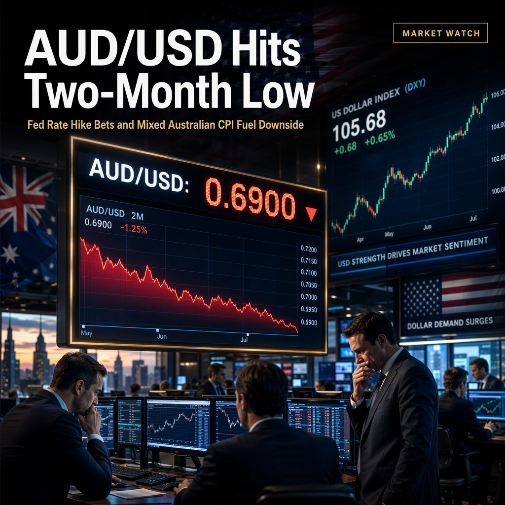 AUD/USD Hits Two-Month Low as Fed Rate Hike Bets and Mixed Australian CPI Weigh on Aussie