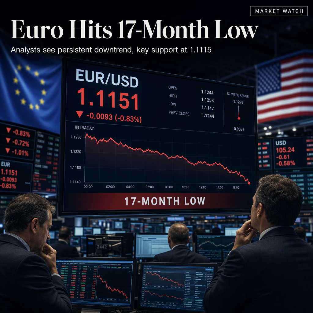Euro Hits 17-Month Low Against US Dollar Amid Persistent Downtrend