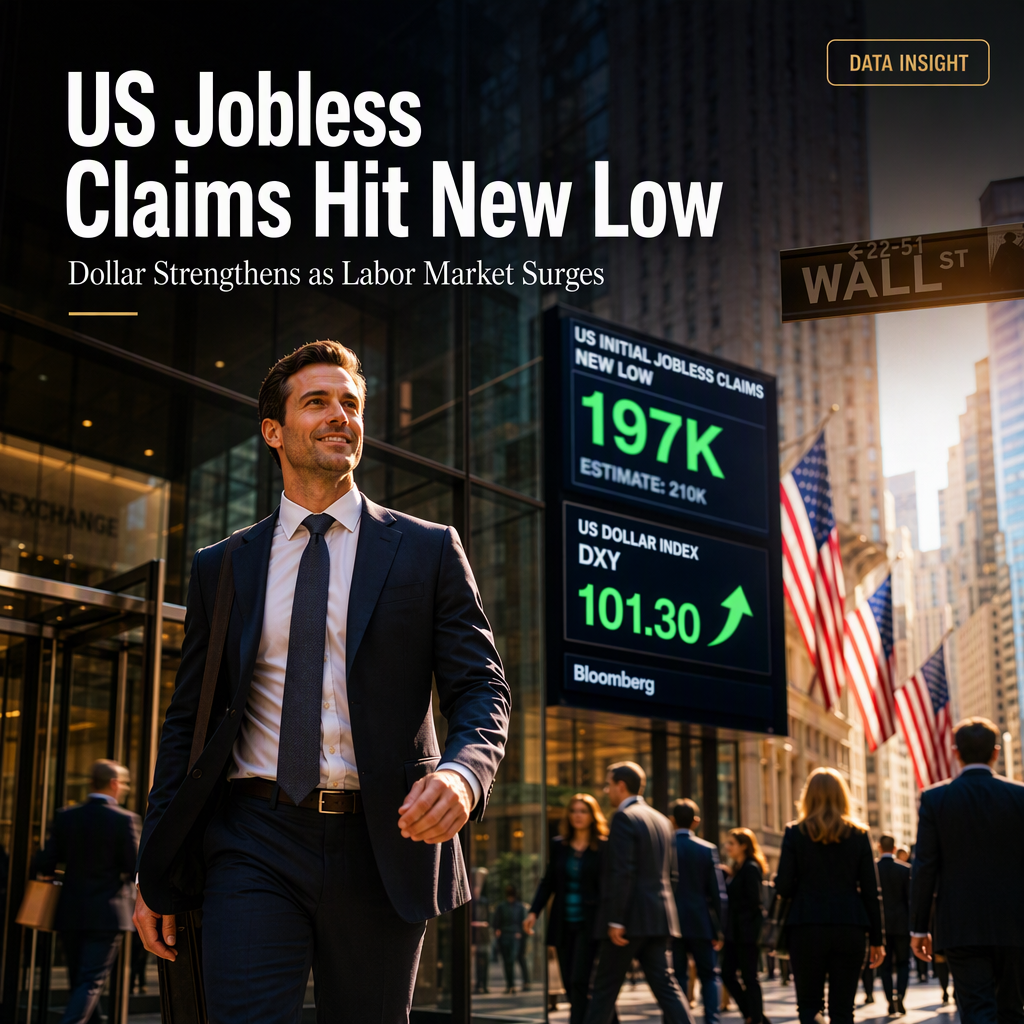 US Initial Jobless Claims Fall to 197K, Beating Estimates and Boosting Dollar