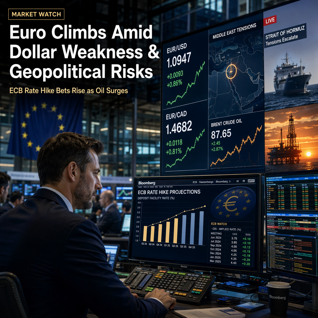 Euro Gains Amid Weaker US Dollar and Middle East Tensions, ECB Rate Hike Bets Rise